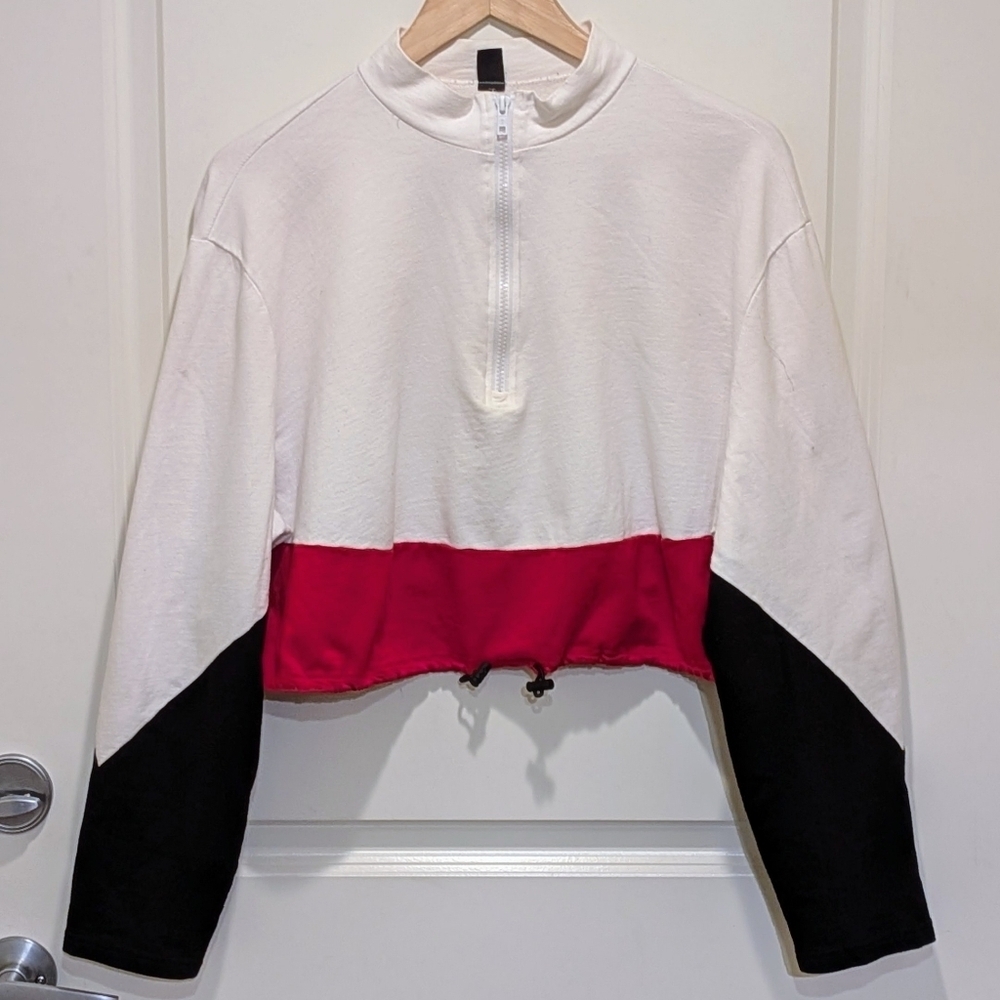 GUC SHEIN 3X Red Black and White Cotton Crop Top Co-ord Set Track Suit - Picture 3 of 7